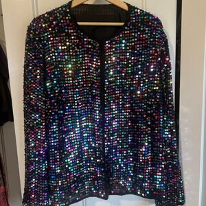 Vintage Boutique Sequin Womens XL Black Silk Multicolor Pink‎ Glam